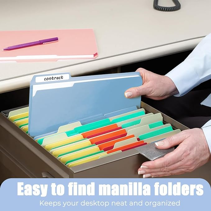 HABGP 100 Pcs Manilla Folders 8.5 x 11 Inch, 1/3-Cut Tab Colored File Folders - Image 3
