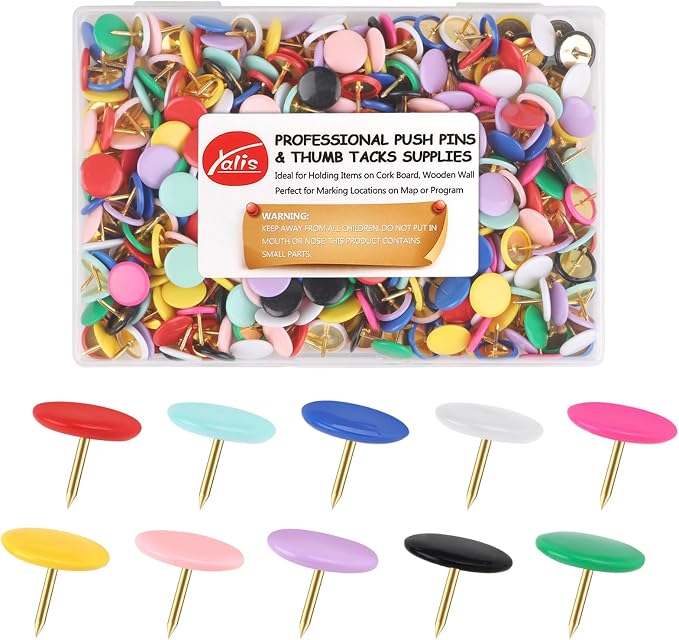 Thumb Tacks 400-count, Colors Plastic Roundness Push Pins Decorative Tacks by Yalis