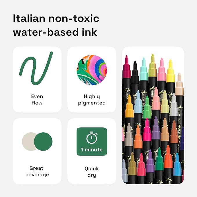 ARTISTRO 30 Acrylic Paint Pens for Calligraphy – Markers - Image 4