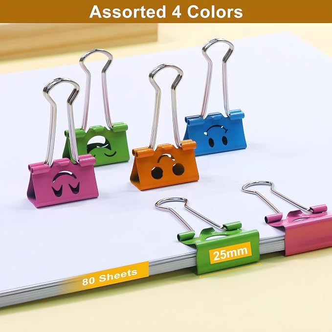 Coideal Cute Smiley Face Binder Clips, 48 Pack 1 Inch Medium Metal Paper Clamps - Image 2