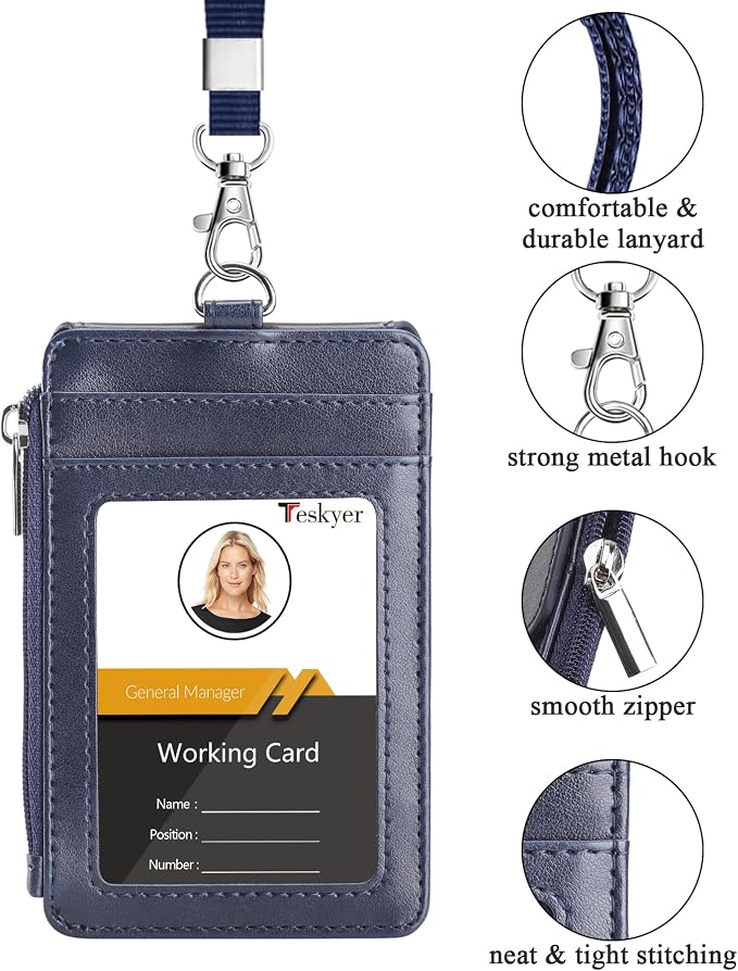 Teskyer Badge Holder with Side Zip Pocket, Teachers/Students, Secure Zipper - Image 3