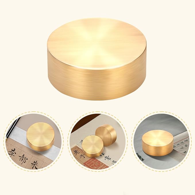 Copper Plated Heavy Paper Weights, Chinese Calligraphy Heavy Brass Art - Image 7
