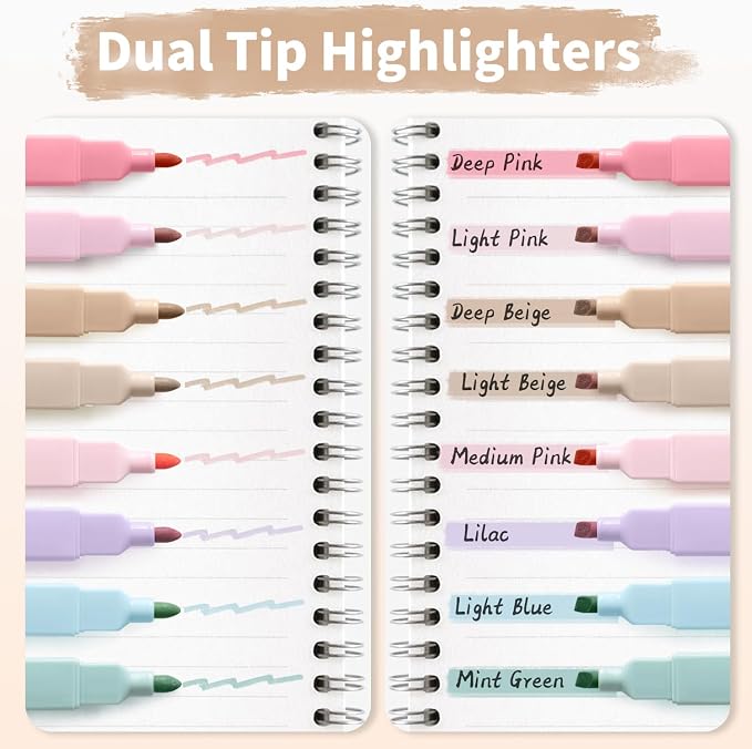 Piochoo Highlighters, Aesthetic Cute Pastel Highlighters Set, Dual Tip - Image 3