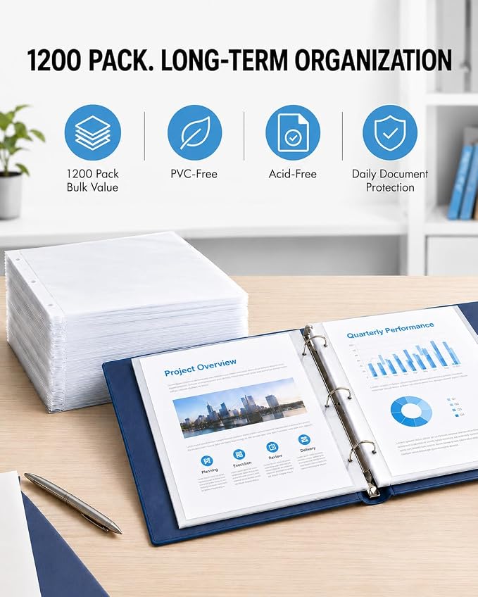 KTRIO Sheet Protectors for 3 Ring Binder 1200 Pack Plastic Sleeves 8.5 x 11 | - Image 8