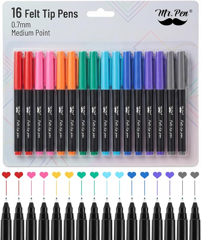 Mr. Pen- Felt Tip Pens, 16 Pack, Fast Dry | Fine Felt Tip Pens by MrPen