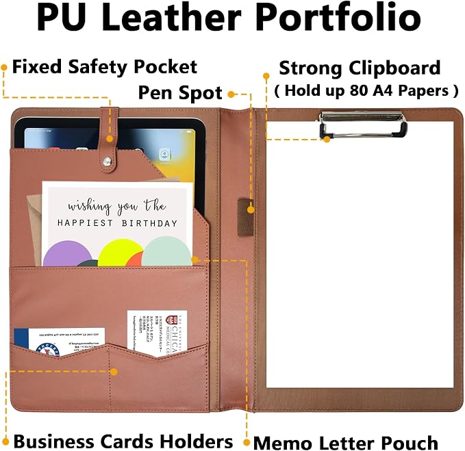 Portfolio Folder Padfolio with A4 Clipboard, PU Leather Portfolio Clipboard - Image 2