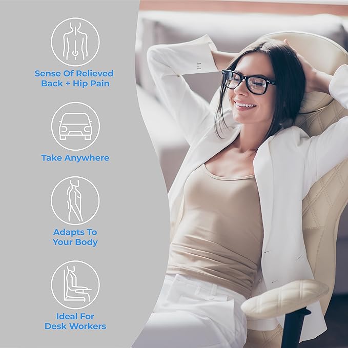 Klaudena | Office Chair Cushion for Tailbone Pain & Pressure Relief | Seat Cushion for Long Sitting Hours | Coccyx Lower Back Support | Memory Foam Cushions for Hip & Sciatica | Ergonomic Butt Pillow-DeskLoop Office