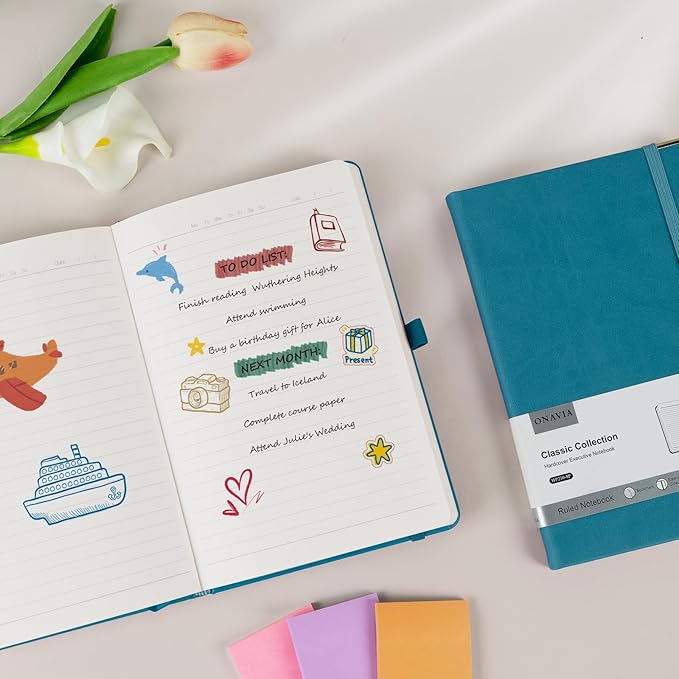 A5 Lined Journal Notebook - 100 GSM Thick Paper, Hardcover Journaling Notebook for Writing, Work, Travel, College Ruled Journal for Women Men, PU Leather Note Book, 5.5”x8.3”- Pacific Green-DeskLoop Office