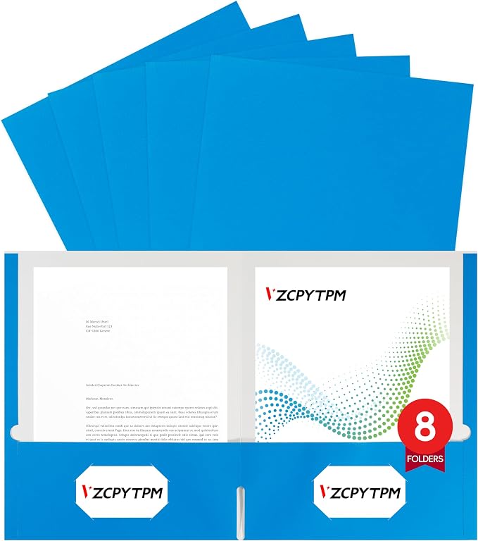 8 Packs Blue Two Pocket File Folders, File Folder Letter Size, 8.5x11Inches by OfficeSuppliesDirect