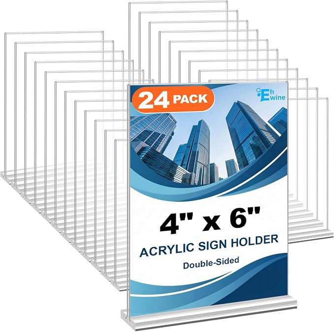 EHWINE 24 Pack Acrylic Sign Holders 4x6 Double-Sided Tabletop Display Stands by EHWINE