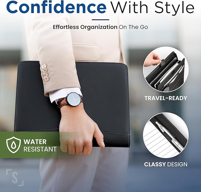 STYLIO Zipper Portfolio Binder | Padfolio 3 Ring Binder and Clipboard Folio| - Image 5