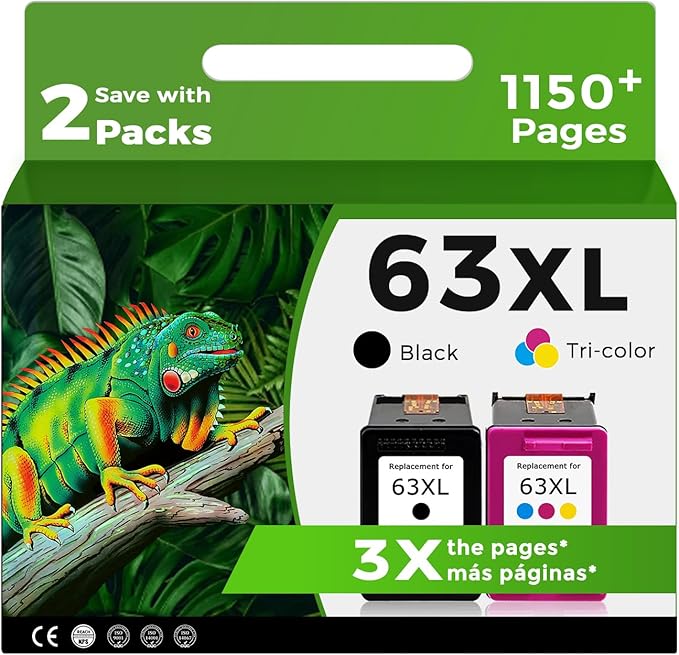 63XL Ink Cartridges Replacement for HP 63 XL Black Color Combo Pack for HP63 HP63XL for 4650 3830 5255 4520 5258 3630 4652 4655 5200 4512 3632 5252 2132 1112 3631 2130 4510 3634 3833 Printer-DeskLoop Office