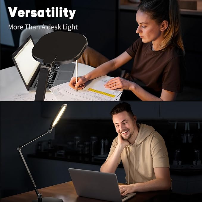 LED Desk Lamp for Home Office, Desk Light for Video Call, 3 Color Temperature 10 Brightness Computer Light, Dimmable Led Desk Light with Memory & Timer Func, Metal Swing Arm Table Lamp-DeskLoop Office