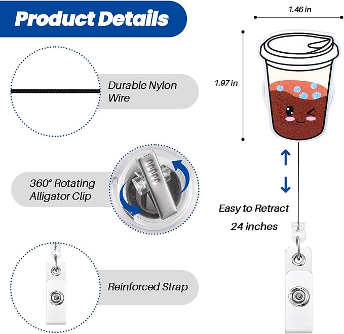 Funny Iced Coffee Nurse Badge Reel, Cute Coffee Lovers Retractable ID Badge - Image 2