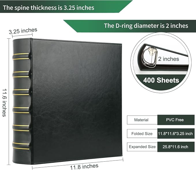 LETVPVOW Vintage Hardback 3 Ring Binder 2 Inch, Professional Leather Binders 2 - Image 2