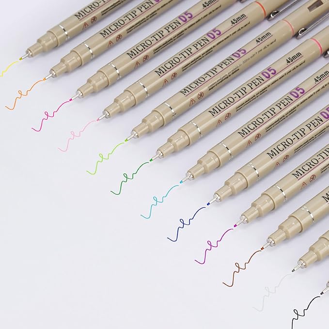 [12 Colors] 05 Micro, Fineliner Pen Set Ink, Fine Point Pen,Multi-liner, Sketching, Anime,Artist Illustrating/Technical Drawing,Office Documents-DeskLoop Office