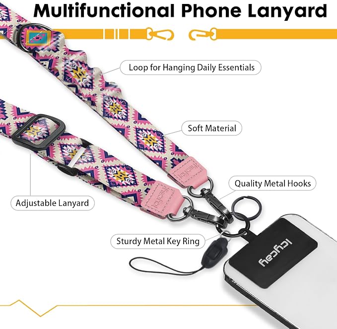 Icycay Phone Lanyard Crossbody, Boho Red Cell Phone Strap - Image 3