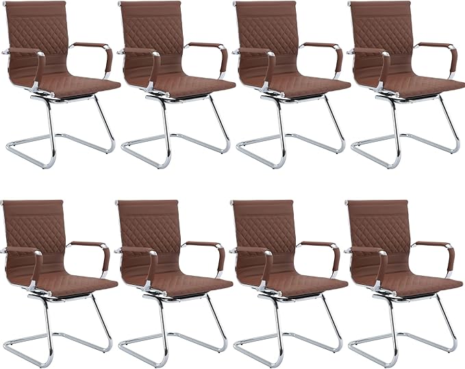Office Guest Chairs - Reception & Waiting Room Set of 8 with Mid Back, Modern PU Leather Desk Chairs-DeskLoop Office