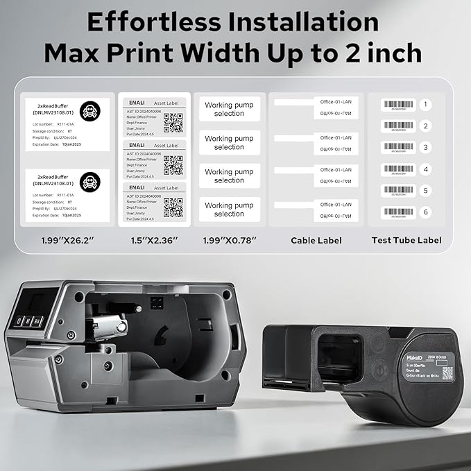 Makeid D50 Industrial Label Printer, Desktop Label Maker 2" Print Head, Mobile APP & PC Editor Compatible, 2600mAh Li-ion Battery, Come with 1.97" W x 26.24ft L Label Heavy-Duty Labeler for Job Sites-DeskLoop Office