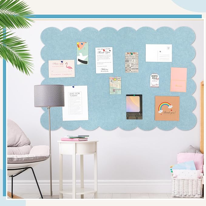 Mooliwe Scalloped Felt Bulletin Board 48 x 36 Inches Foldable Light Blue Pin - Image 5