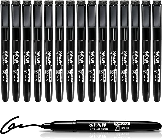 SFAIH Black Magnetic Dry Erase Markers, Fine Tip 1-2mm Bold Point Markers by SFAIH
