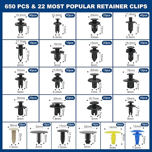 650pcs Push-Type Retainer Clips, Bumper Fender Nylon Rivets of 22 Most Popular - Image 2
