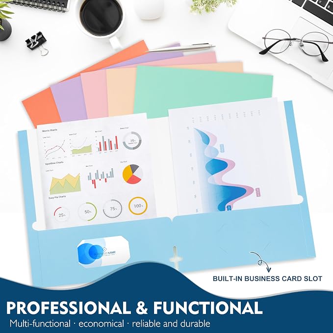 pmybupo Blue Folders with Pockets 50 Pack Pastel Colors, 2 Pocket Folders Fit - Image 4