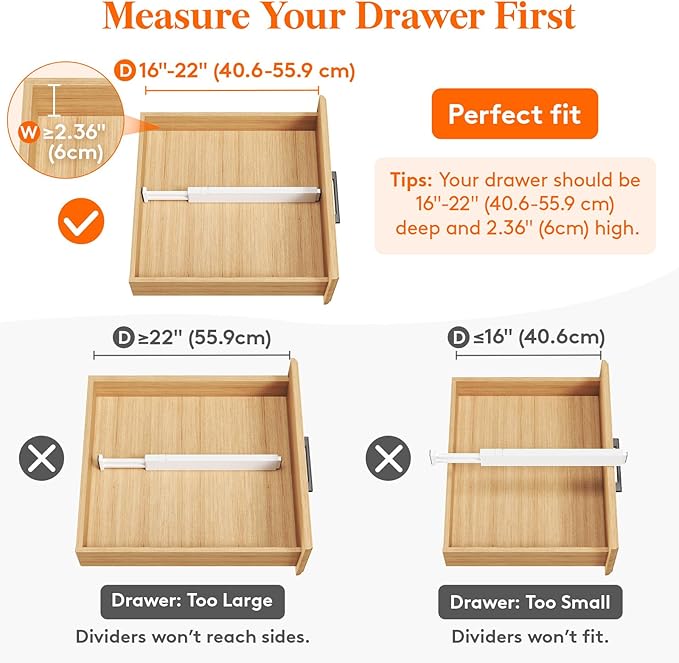 Lifewit 5 Pack Kitchen Drawer Dividers 2.36" High, 16"-22" Adjustable Drawer Organizer for Utensils/Clothes/Makeup, Plastic Expandable Separators in Dresser/Bedroom/Bathroom/Office Storage-DeskLoop Office