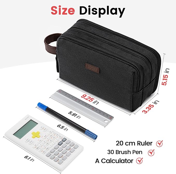 Sooez Large Pencil Case Pouch, Extra Big Pencil Pouch Pencil Bag with PU Handle & Zipper, Sturdy Pen Case with 3 Compartments, Aesthetic School College Supplies Organizer for Men Women Boys, Pink-DeskLoop Office