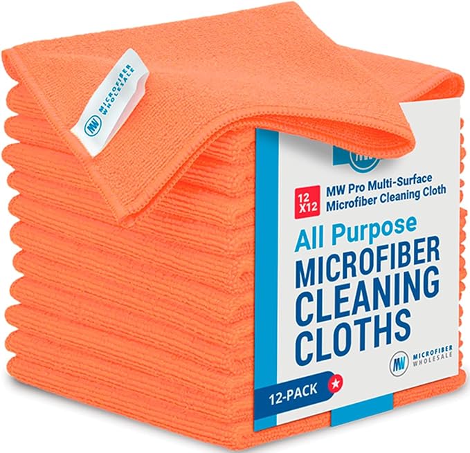 12" x 12" MW Pro Multi-Surface Microfiber Cleaning Cloths | Orange - 12 Pack | Premium Microfiber Towels for Cleaning Glass, Kitchens, Bathrooms, Automotive, Supplies & Products-DeskLoop Office
