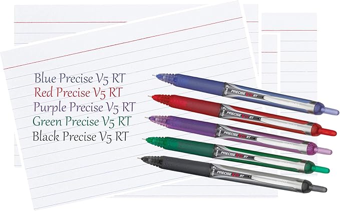 Precise V5 RT Retractable Rolling Ball Pens, Extra Fine Point (.5mm), Assorted Colors Black/Blue/Red Ink, 5-pk; Premium Comfort Grip, Bundle with Plastic Reusable Pouch
