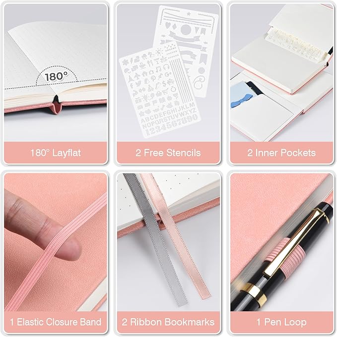 Dotted Journal Notebook 3 Pack, A5 Hardcover Notebook with 120gsm Thick Dotted Paper, Leather Journals for Women, Men, Dot Grid Notebook Journal for Writing, Notebooks for Work, School, 5.75" × 8.38"-DeskLoop Office