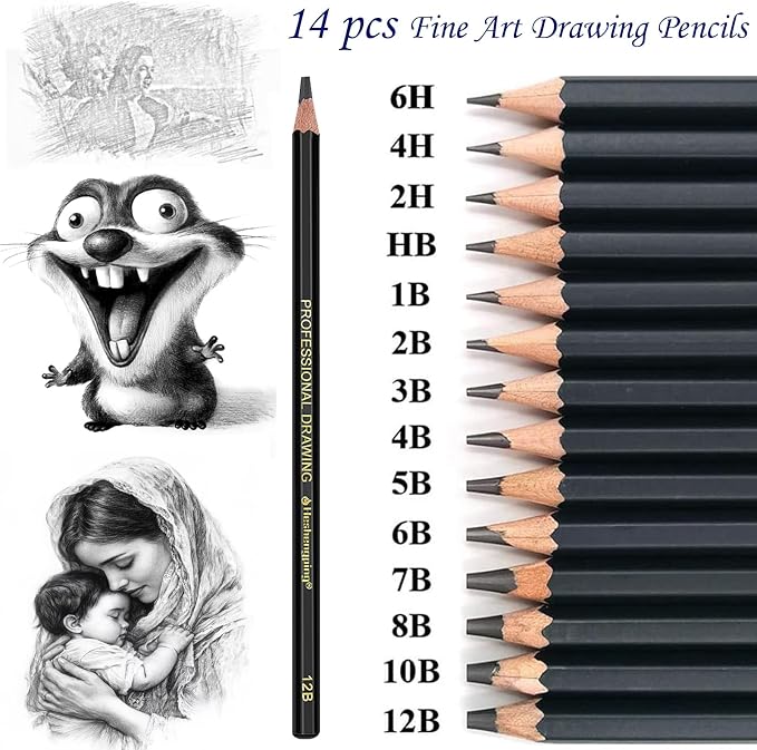 Heshengping Drawing Sketch Pencil Set 14pcs Sketching Pencils 12B 10B 8B 7B 6B - Image 3