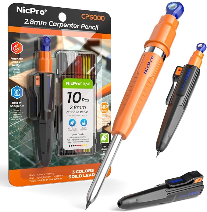 Nicpro New 7-in-1 Magnetic Carpenter Pencils by Nicpro