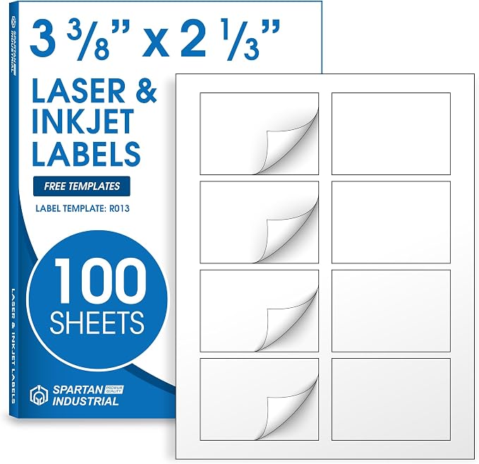 2 1/3" X 3 3/8" Matte White Printable Labels Name Tag Stickers, Address and by SpartanIndustrial