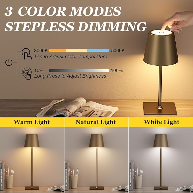 Kakanuo Brown Cordless Rechargeable Table Lamp 5000mAh Battery Operated Lamps - Image 2