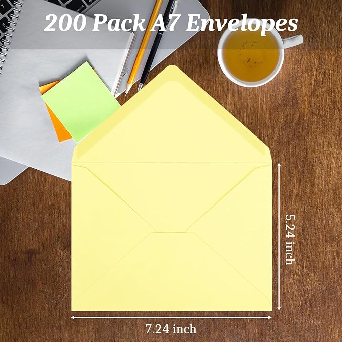 200 Pack A7 Envelopes, Light Yellow Greeting Card Envelopes Self Seal, 5.24 x - Image 3