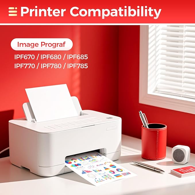 PFI-107 Ink Tank Set 5-Pack 130ml High Capacity Replacement for Canon PFI-107 PFI107 Ink Cartridges Compatible with Canon Color imagePROGRAF iPF670 iPF680 iPF685 iPF770 iPF780 iPF785 Inkjet Printer-DeskLoop Office