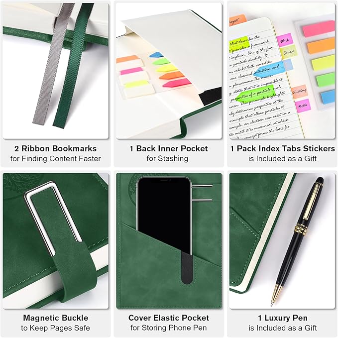 Lined Notebook Journal for Men Women, 365 Pages Numbered College Ruled Notebook, Hardcover Leather Journal with Pen & Gift Box, Thick Daily Diary, Professional Notebooks for Work, School, Business, A5-DeskLoop Office