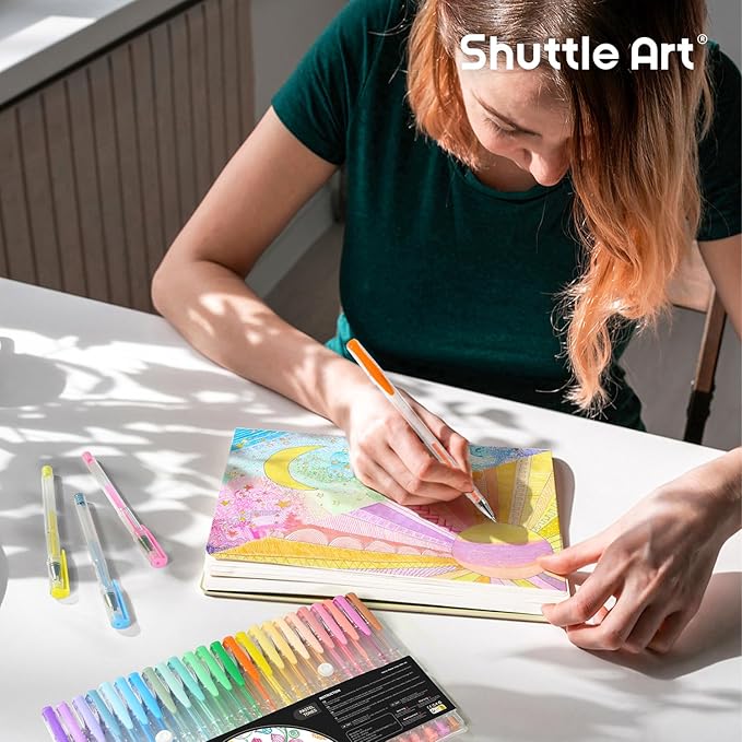 Shuttle Art Pastel Gel Pens, 24 Pastel Milky Colors Gel Pen for Black Paper, Adults Coloring Books Drawing Doodling Crafts Scrapbooking Journaling-DeskLoop Office