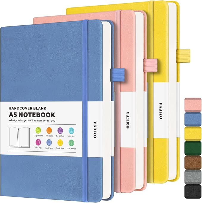 Blank Journal Notebook, 3 Pack A5 Sketch Book, Hardcvoer Sketchbook for Drawing with 100GSM Thick Paper, Leather Journal for Writing, Unlined Journal for Women, Men, School, 160 Pages, 5.7" x 8.4"-DeskLoop Office