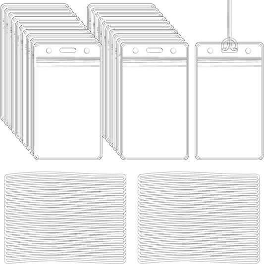 100 Pack Clear Plastic Luggage Bag Tag Holder Badge Label Tag Holder with 100 Pack Luggage Loops Straps for Office Business Travel Supplies-DeskLoop Office