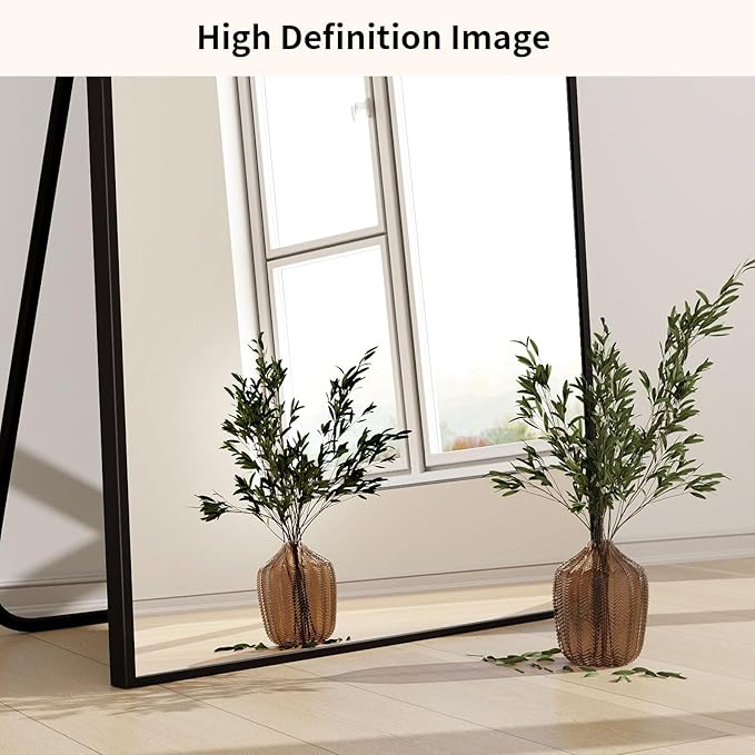 34"x76" Full Length Mirror with Stand, Large Rectangular Floor Mirror for Bedroom, Living Room or Closet, Wall-Mounted or Freestanding, Black Aluminum Alloy Frame-DeskLoop Office
