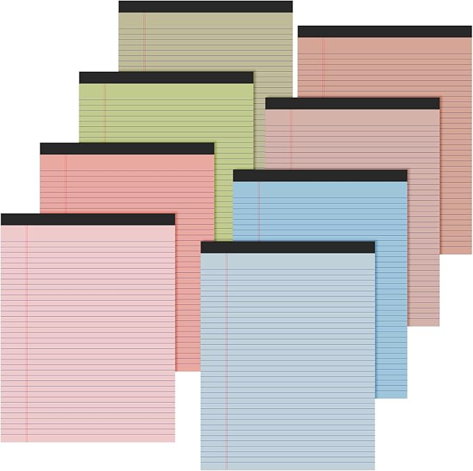 Fuutreo 8 Pcs 8.5'' x 11'' Colored Legal Pad Writing Pads Narrow Ruled 50 Sheets Per Notepad Perforated Writing Notepad Office Supplies for College Office Business (Earthy Color)-DeskLoop Office