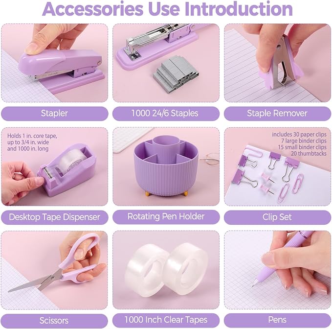 SKYDUE Purple Office Supplies Set, Pencil Holder - Image 3
