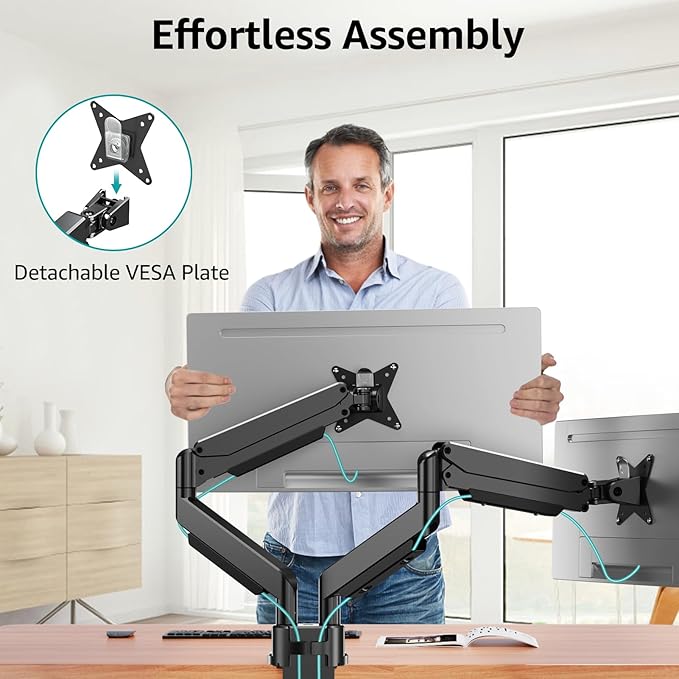 MOUNT PRO Dual Monitor Stand for Max 43 Inch Ultrawide Computer Screen, Premium Aluminum Heavy Duty Monitor Arm Holds 6.6lbs to 33lbs, Gas Spring Full Motion Display Desk Stand, VESA Mount-DeskLoop Office