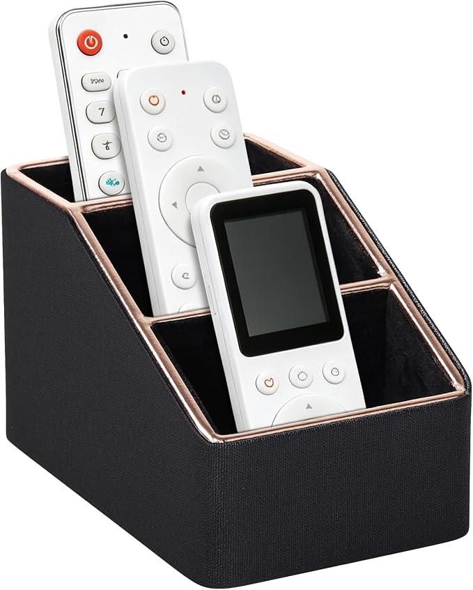 Rose Gold Edge Inlaid Leather Desktop Organizer, Remote Control Holder by RHCSZ