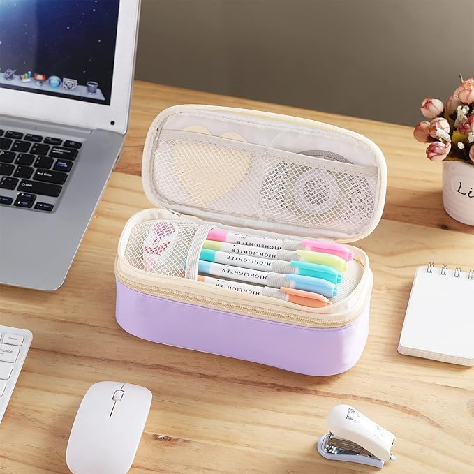 Dugio Big Pencil Case for Girls Organizer Pencil Bag with Zipper Pencil Pouch for School Teens Kids Aesthetic Large Pencil Pouch Purple-DeskLoop Office