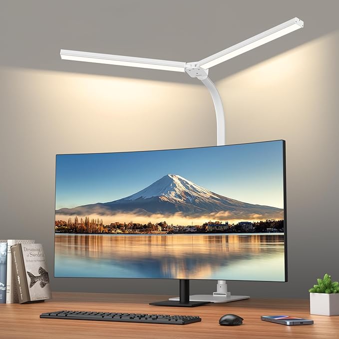 Desk Lamp Architect Task Dual Head Modern Flexible Gooseneck Tall Dimmable Light for Home Office, 5 Color Modes,Remote Control, 1500lm 24W Extra Bright Lighting-DeskLoop Office