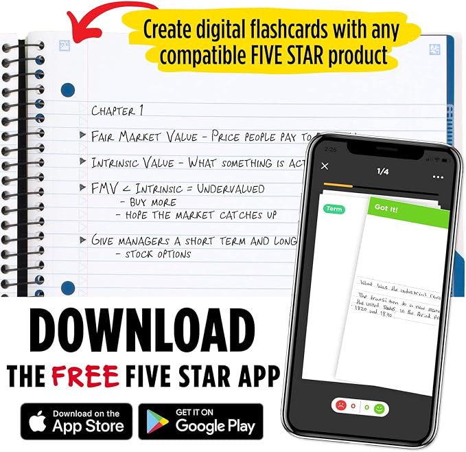 Five Star Advance Spiral Notebook + Study App, 5 Subject, College Ruled Paper - Image 3